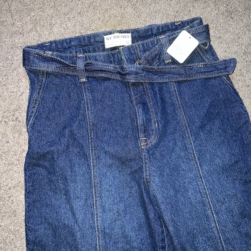 NWT Free People We The Free Ryla A Line Flare Jeans Belted High Rise Blue 30x32
